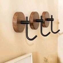 2/3pcs Walnut Wood Wall Hooks, Self-Adhesive, No Drilling Required, Fashionable Style, Easy Installation, Suitable For Clothes, Keys, Towels, Ideal For Kitchen, Bathroom, Door Decor, Wall Decor, Rustic Style Decoration And Home Decor - Multicolor - View 5