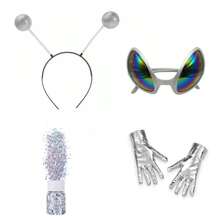 Set de 2/3/4 piezas de disfraz de alien, incluye diadema con antenas, gafas, guantes y accesorios brillantes, apto para uso diario, Halloween, Navidad, carnaval, cosplay, fiestas - Multicolor - Ver 14