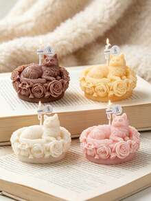 Cat Wreath Shaped Scented Candle - 4 Colors Natural Soy Wax Handmade Long-Lasting, Healing Home Decor, Birthday Gift - Rose Cat Language - Scented Candle - View 4