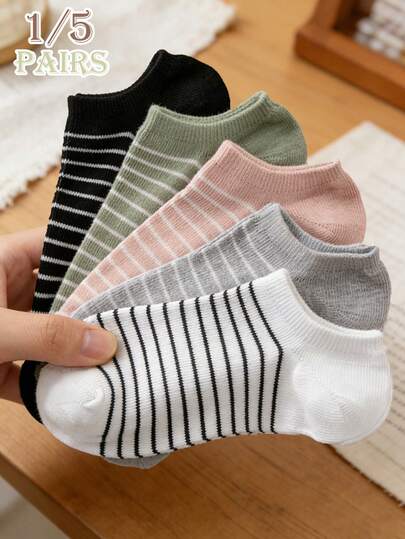 1/5 Pairs Women's Striped Socks, Cute Sailor Style, Comfortable Fabric, Fashionable & Versatile, Suitable For Daily Wear, Outdoor And Indoor, Minimalist & Fun Socks, Great For Gifts And Photo Shoots