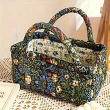 Vintage Flower Print Foldable Storage Basket With Handle - Portable Cosmetic/Laundry/Snack Organizer Bin For Home Decor, Ideal For Women & Girls, Trending 2026 - 3199 - 查看 5