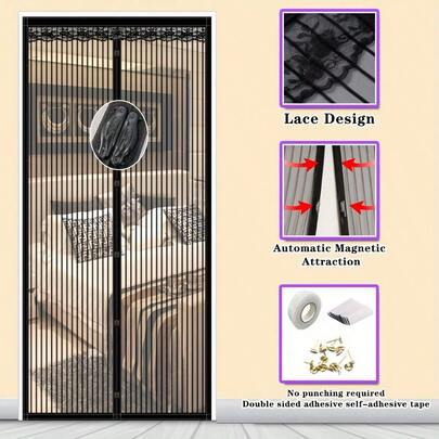 Cortina de puerta de malla magnética y transpirable anti-mosquitos, popular en verano, resistente a la suciedad y ventilada, diseño semi-transparente que ayuda con la privacidad y la separación