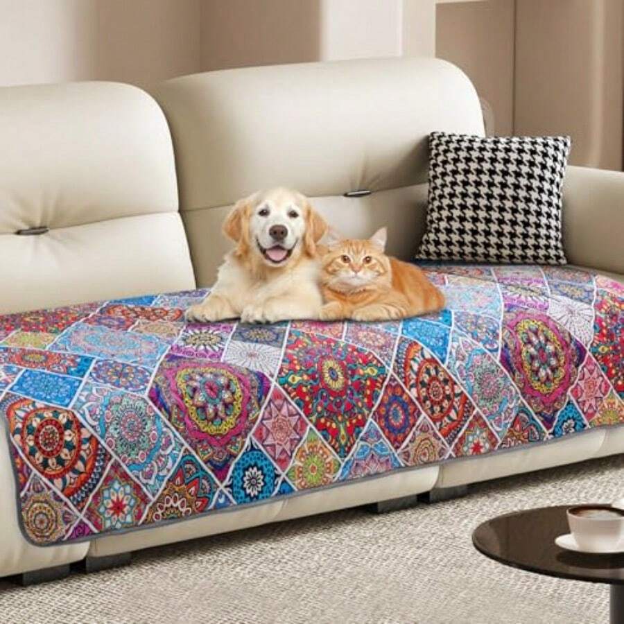 Manta Impermeable para Perro Funda de Cama Bohemia para Mascotas Funda Reversible para sofá para Perros Lavable Protege Muebles Cama sofá para Cachorro Gato - Medalln Colorido - Ver 1