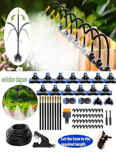 Wanxiang Automatic Irrigation Kit, A Garden Irrigation System Kit With A 360 Degree Bendable Nozzle, Equipped With 5/8 Quick Connect Fittings, Suitable For Greenhouse Irrigation, Yard, Lawn, And Plant Atomization Systems.