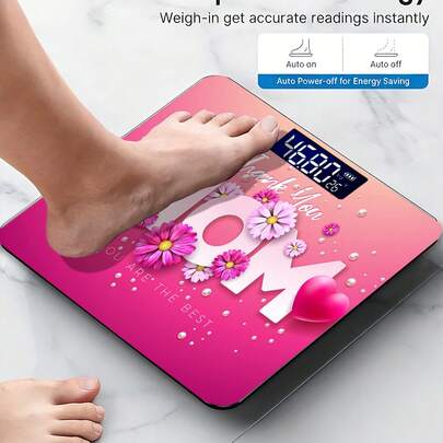 1 قطعة ميزان إلكتروني بشاشة LED، رسم تخطيطي مسطح 2D لعيد الأم مع زهور الربيع، نص "شكرًا لك يا أمي" بشكل قلب، منصة وزن زخرفية - مناسبة للاستخدام طويل الأمد، تلبي احتياجات الوزن المنزلي، هدية عيد الميلاد والعام الجديد وعيد الحب، يعمل ببطاريات AAA (البطاريات غير مشمولة)