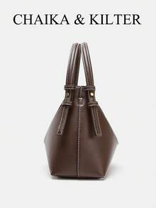 Women's Dual-Color Mini Canvas Tote Bag, Fashionable Shoulder Bucket Handbag - Coffee - View 7
