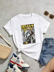 Women's Summer Casual Soft Round Neck Short Sleeve T-Shirt, Tops For Women, Tops For Going Out, Vintage, Gen Z, Tops, Curve, Y2K Clothes, Cotton, Italy, Greece, Ladies Tops, Cute Tops, Graphic T-Shirts, Spring Outfits, Street Style, Sporty Casual, Unisex Style, Urban Casual Style, Casual, Jersey, Baggy T-Shirts, Retro Streetwear, 90s Style, 2000s Style, Subculture, European Style,  Tops,  Tops, 90s Party Outfits. - White - View 3