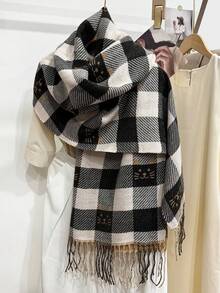 1 pieza Bufanda con forma de corazón para mujer, otoño/invierno, bufanda/chal a cuadros cálido, bufanda de manta extra grande y gruesa, adecuado como regalo - Multicolor - Ver 16