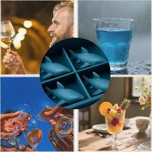 Shark Tray, Shark Silicone Ice Mold With 1 Non-Stick Tray With 4 Compartments, Reusable, Starkable, Flexible And Removable Tray Suitable For Freezing, Whiskey, Cocktails, Perfect For Making Ice Cubes, Desserts, Party, Fun, Unique Novelty Shark Gift - Multicolor - View 5