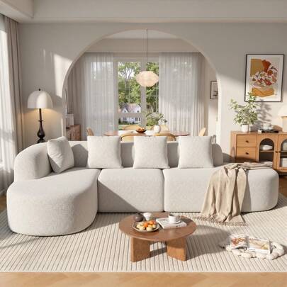Nalupatio 114 Inch Boneless Couches For Living Room,Modern Modular Sectional Sofa With Chaise,L-Shape Cloud Sectional Couch,No Assembly Required,Beige