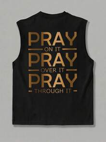 GRDR 1pc Men's Summer Casual Graphic Print Round Neck Tank Top - Black - View 3