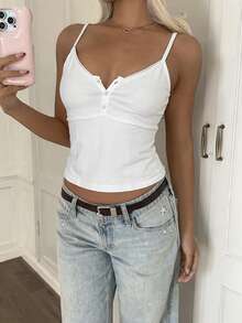 Áo hai dây kiểu Y2K màu trơn dành cho nữ, thích hợp đi học, dạo phố, đi làm và đi chơi, mùa hè. - trắng - Xem 2