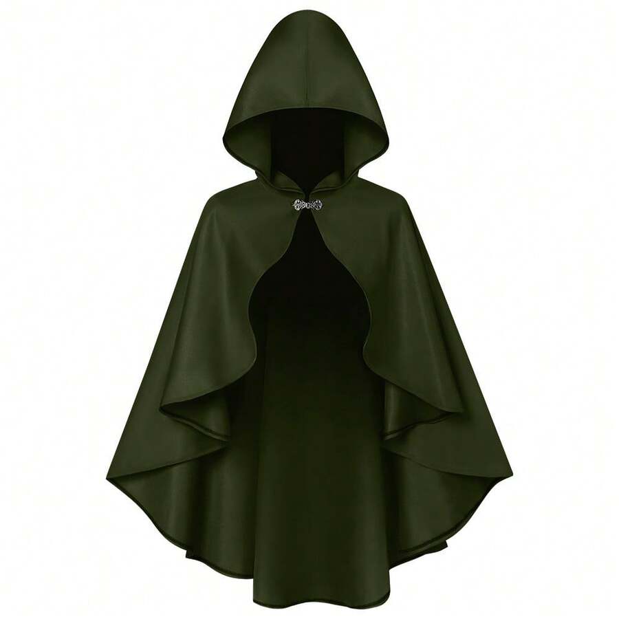 COS Vintage Halloween Cape, Renaissance Period Hooded Coat, Medieval Style For Adults, Stage Costume, Stage Cape - 連帽斗篷女士披肩綠 - 查看 1