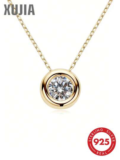 XUJIA Mặt dây chuyền đá Moissanite 1 carat cổ điển, dành cho nữ, màu D, độ tinh khiết VVS1, kích thước 6.5mm, dây chuyền bạc 925, dài 20 inch, quà tặng trang sức kỷ niệm/sinh nhật.