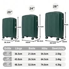 20"/24"/28" 3-Piece PP Spinner Luggage Set – Sizes With Side Handles, Hanging Hooks & Protective Feet – Integrated Combination Lock - 綠色 - 查看 2