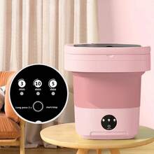 8L Lavadora plegable compacta, mini lavadora portátil para viajes, adecuada para lavar ropa interior y calcetines, ideal para el hogar y residencias universitarias, con una gran capacidad, limpieza automática, lavandería de viaje, unidad de lavandería portátil - Rosa - Ver 5