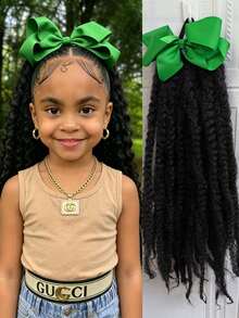 编织假发 非洲卷曲钩针假发 18英寸合成钩针编织马利辫子接发 带橡皮筋 耐热合成纤维 儿童仿辫子假发 - 自然黑 - 查看 13
