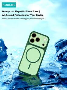 Magnetic Koolife 1pc Color Block Magnetic Case, PC+TPU, Precise Cutout, Slim Ring Magnet, Two-Tone Design, Full Body Shockproof Cover, Compatible With Apple 17/17Pro/17ProMax - Green - View 5