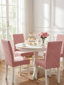 1 pieza Funda elástica para silla de unicolor de jacquard, apta para sala de estar, comedor, uso doméstico, todas las estaciones - Rosa - Ver 2