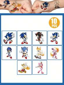 Sega 5x5厘米纹身贴纸 - 10/10/20/40张卡通纹身海报水转印一次性纹身生日装饰，可爱卡通临时手臂装饰纹身贴纸，适合新年、情人节、圣诞节、生日派对装饰，可作为派对聚会上送给亲朋好友的礼物。 - 多色 - 查看 12