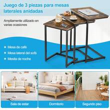 WELIKERA Mesas de Anidación Industriales, 3 Juego Mesa de Café para Sala Mesita Auxiliar Forma C Mesas Laterales Apilables, Mesitas Noche Vintage para Espacios Pequeños, Sala Estar, Dormitorio - Marrón Rectángulo - Ver 4