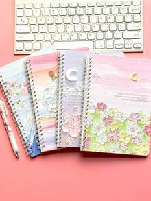 1 cuốn sổ tay lò xo A5, 60 trang/cuốn, sổ tay họa tiết vẽ tranh dễ thương, đồ dùng học tập, 4 cuốn/bộ - Nhiều màu - Xem 1