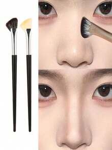 2pcs Soft Angled Contour Makeup Brushes, Professional Cosmetic Tools For Contouring, Foundation, Concealer, Blush, Highlighting, Bronzer, And Powder Application - Multicolor - View 2