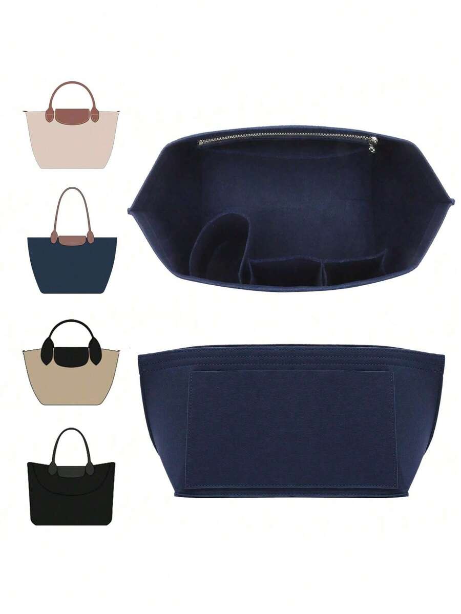 大号手提包内胆包，带杯架，毛毡拉链内衬收纳袋，适用于手提包和其他女士手提包