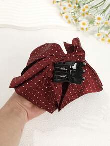 1PC Large Polka Dot Silk Hair Bow For Women Big Bows Hair Claw Clips With Faux Pearls Hair Barrettes Long Tail Bowknot Hair Accessories Summer Outfits Hair Clips - Multicolor - View 7