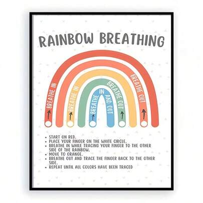 Rainbow Breathing & Calming Corner Posters - Mental Health & Coping Skills Wall Decor, 8x10in Unframed Educational Emotions Chart For Classroom And Counselor Office, Thanksgiving Occasion, Easter Occasion, Birthday Occasion, Perfect For Room Decor