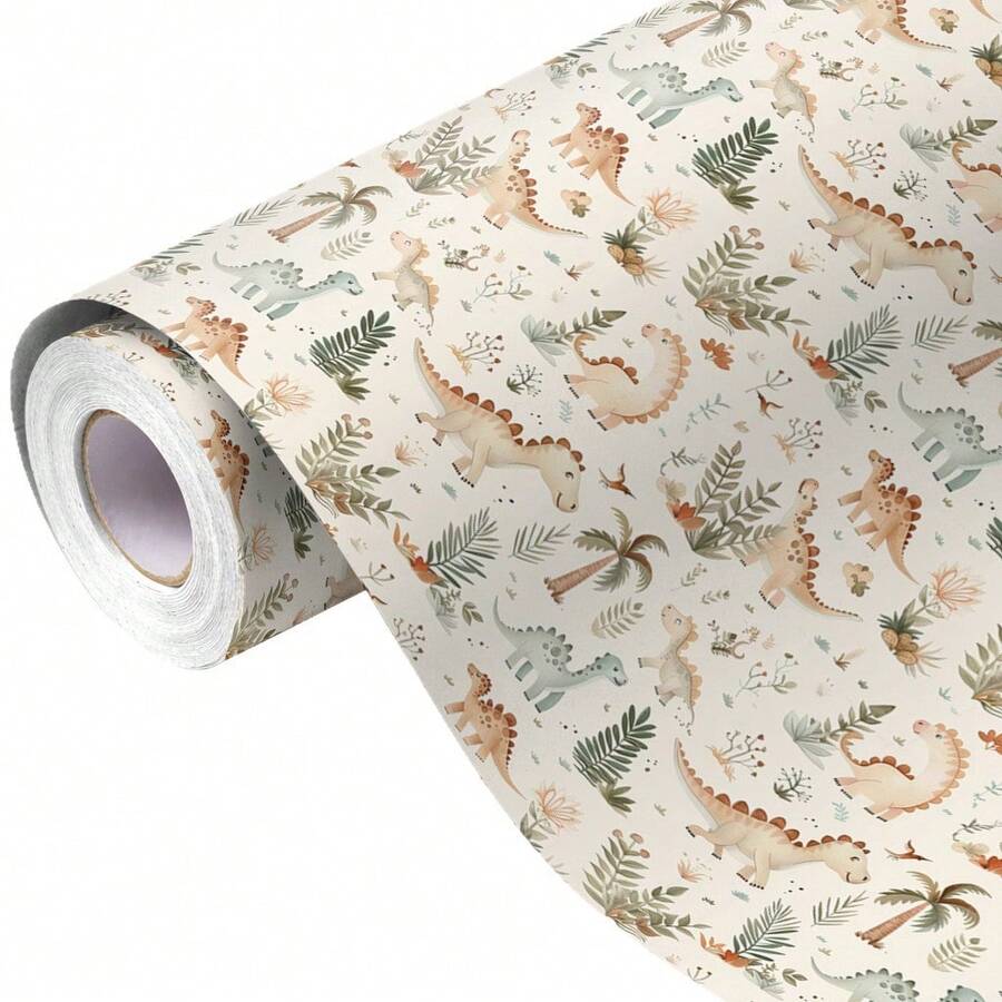 17" X 197" Dinosaur Pattern Gift Wrapping Paper Roll, Colorful Gift Wrapping Paper Suitable For Birthday Party, Holidays And Special Occasions - View 1