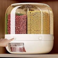 1pc 360° Rotatable Visual Design Rice Grain Nut Storage Dispenser! 6-Compartment Grain Rice Press Storage Jar With Measuring Cup Pest & Moisture Roof Design, Kitchen Dry Food Storage Box / Food Dispensing Bucket, Suitable For Home Kitchen Pantry, Convenient For Categorized Rice Storage, Space-Saving Modern Kitch - Multicolor - View 5