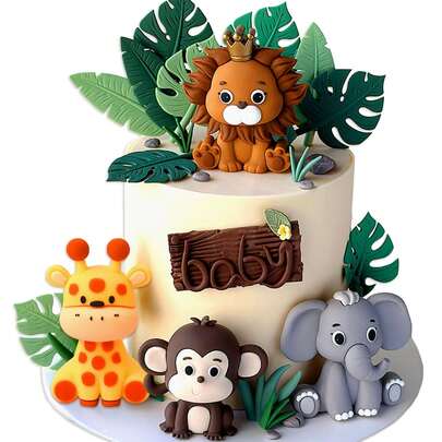 16pcs Hunting Animal Cake Toppers, Jungle Baby Shower Party Cake Decorations, Hunting Animal Decor, Wild One Cake Toppers, 2pcs Wild Cake Toppers, Giraffe Monkey Cake Decorations, Suitable For Various Occasions Such As Wild Animal Baby Party, Jungle Theme Party, Animal Theme Party, Wild Party, Rainforest Animal Theme Party, 1st Birthday Party