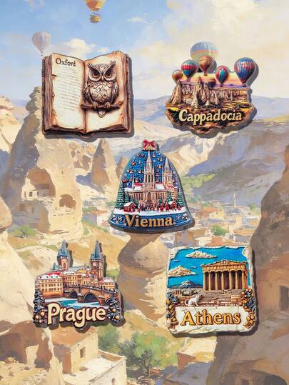 1pc Global Travel Culture Theme 3D Fridge Magnet, Academic/Hot Air Balloon/Christmas/Castle/Ancient Greece Creative Magnet, Travel Souvenir, Niche High-End Home Decor Magnetic Sticker, 3D Embossed Resin Crafted Precise Fridge Magnet, Kitchen Decor, Famous Scenery Magnet, Travel Lover Creative Home Decor Gift