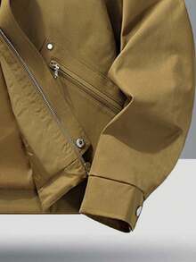 男士翻领撞色拉链口袋设计休闲拉链夹克 - 黃色 - 查看 5