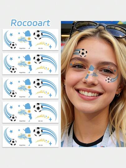 5 hình xăm tạm thời Argentina, thích hợp cho mặt và tay, quà tặng sự kiện bóng đá World Cup.