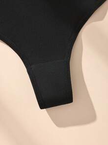 4 piezas de tangas de algodón de cintura alta con relieve de unicolor para mujer, ropa interior casual cómoda y minimalista para mujer, lencería elástica suave y transpirable para mujer - Multicolor - Ver 9