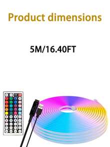 Set de tira de luz de neón RGB flexible de 1/2/3/4/5/8/10m con control remoto de 16 colores, regulable, alimentado por USB, resistente al agua, para decoración de fiestas de Navidad, iluminación ambiental de dormitorio, fondo de TV, espejo de maquillaje, tocador de baño, tira de luz de neón LED, luz ambiental decorativa flexible regulable por USB, iluminación de espejo de maquillaje, tocador, baño para transmisión en vivo, Navidad, jardín, patio, césped, árbol - luz policromática - Ver 13