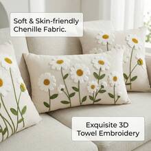 1pc Summer Daisy Embroidered Cushion Cover, Soft & Comfortable Chenille Fabric, Universal Indoor/Outdoor Pillow Case, Ideal For Home Sofa Decorative Pillow, Suitable For Bedroom, Chair, Car, Pillow Insert Not Included - Champagne - View 10