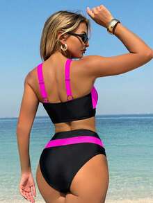 HaiiMeid Women's Contrast Color Sports Casual Bikini Set, Suitable For Beach Vacation Summer - Multicolor - View 5