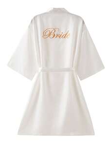 White Satin Bride Embroidered Lace Robe, Bridal Wedding Morning Robe, Bridesmaid Loungewear - Pengantin Putih - View 3