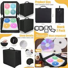 2 fundas para CD/DVD de 400 capacidades organizadoras de almacenamiento de CD carteras protectoras con cierre Oxford 600D portafolios de disco de tela para folletos álbumes coche - como en la imagen - Ver 1