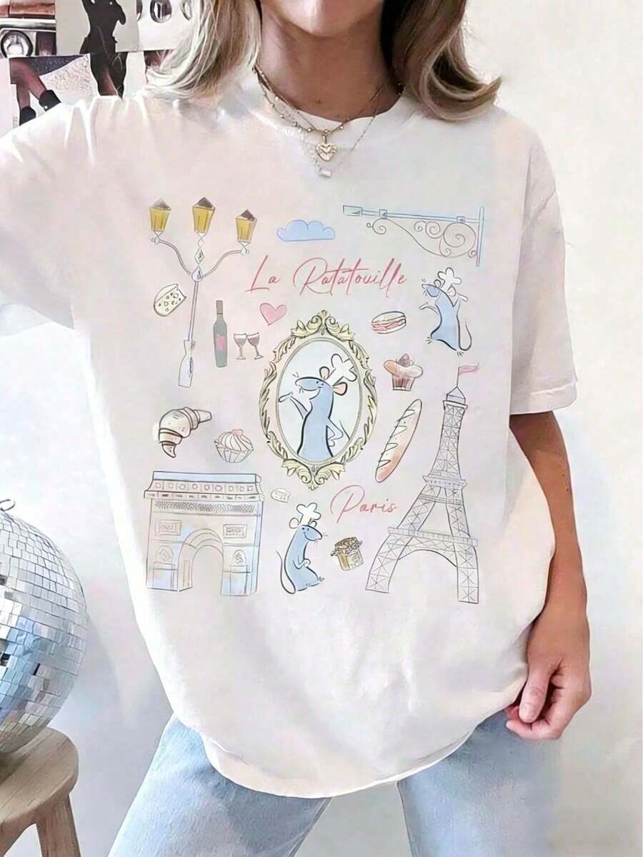 Remy Ratatouille Paris Coquette Bow T-Shirt, Matching Disneyland Family T-Shirt, Remy's Ratatouille Adventure T-Shirt,Unisex - 白色 - 查看 1