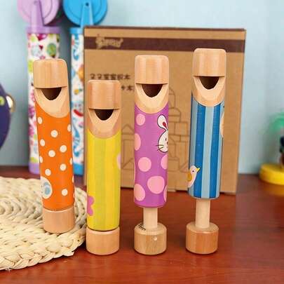 Wooden Cute Cartoon Pull Whistle Sound Changing Wooden Flute Pull Toy Musical Instrument