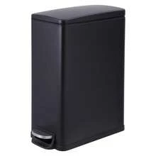 Beaully Slim Stainless Steel Trash Can – Space-Saving Indoor Recycling Bin – Step-On Pedal, Removable Inner Bucket, Soft Close Lid – Dog Proof – For Kitchen, Office, Or Bathroom - Black - View 1