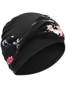 1pc European & American Fashion Street Style Headscarf Hat, Printed Headband Twist Beanie, Floral Headscarf Hat, Suitable For Cancer Patients, Elastic Chemotherapy Headwear Turban - 黑色背景,米色豹紋斑點 - 查看 8