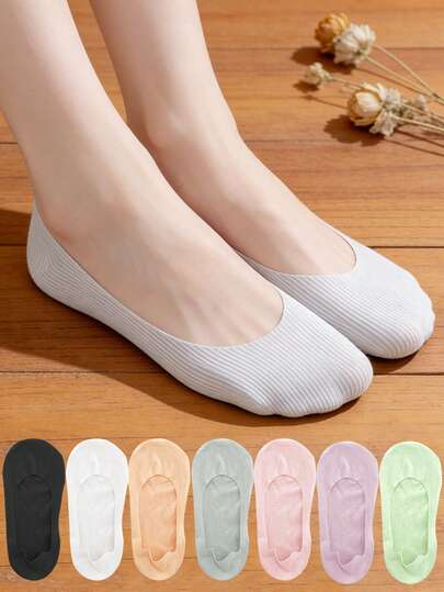 chuanwa（2） 1/5/10 Pairs Of Women's Summer Lightweight And Seamless Ice Silk Invisible Anti Slip Breathable Moisture Wicking Shallow Mouth Solid Color Boat Socks