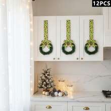 Christmas Kitchen Cabinet Wreath Hanging Mini Wreath With Ribbon Bows And Berries For Wall Front Door Party Decorations - F - View 3