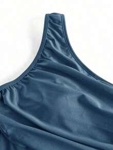 Swim Oasis Traje de baño de una pieza con panel de malla fruncida de unicolor y falda pareo - Azul - Ver 7