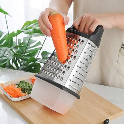 4-In-1 Multifunctional Cheese Grater Set With Container, Stainless Steel Vegetable Shredder, Food Chopper For Cheese, Ginger, Potato And More, Kitchen Gadgets
